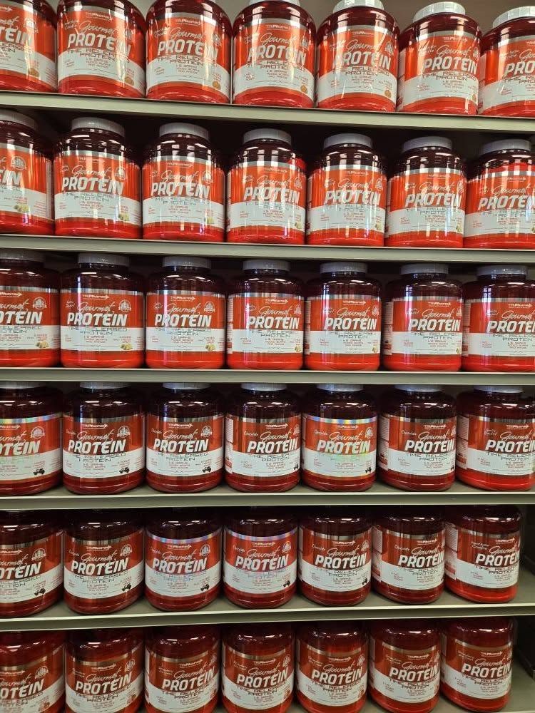The protein wall, floor to ceiling